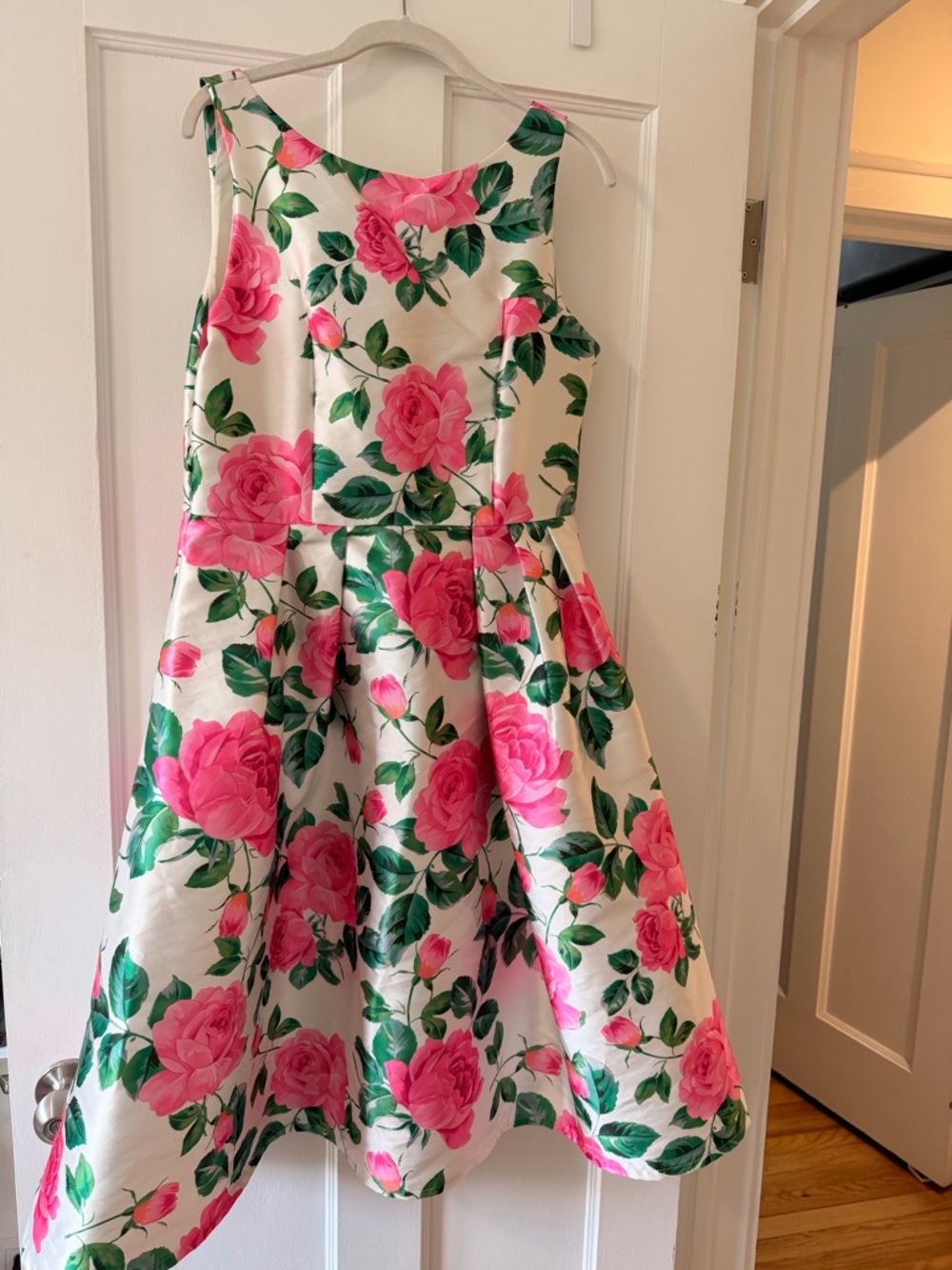 Chicwish White Dress with Pink Rose and Green Leaf Print